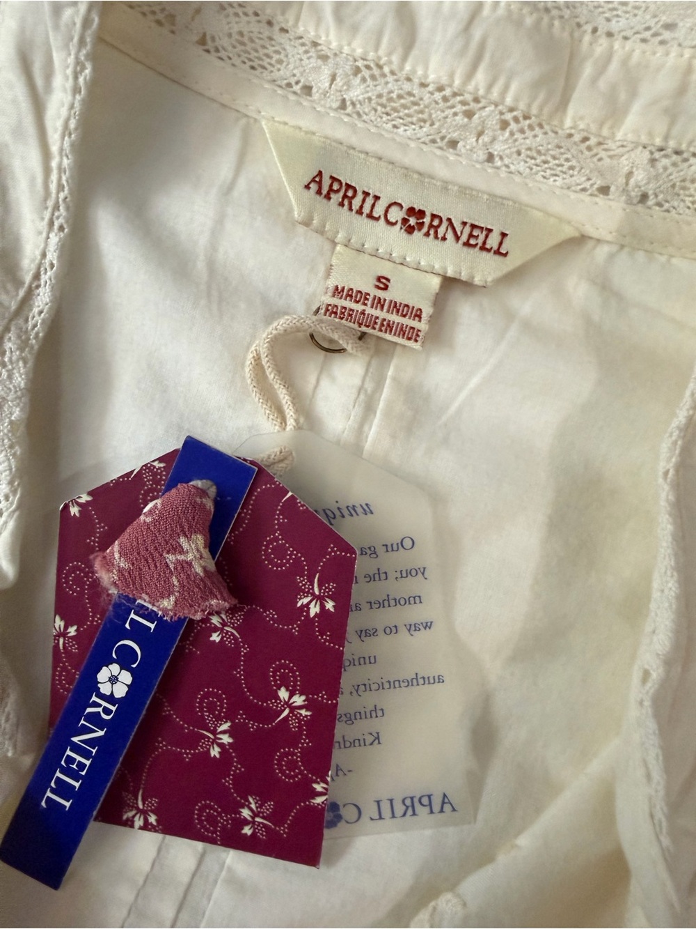 NWT APRIL CORNELL Meg Blouse Ecru Embroidered Crochet Flowers S - Picture 5 of 11